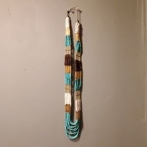 Long Turqouise, White, and Brown Necklace